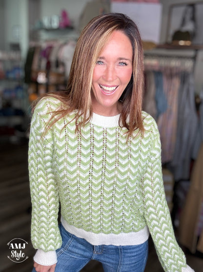 Cece Chevron Sweater - sage