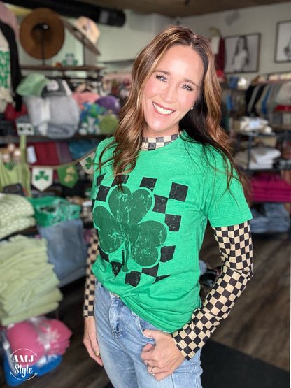 Checkered Shamrock Graphic Tee