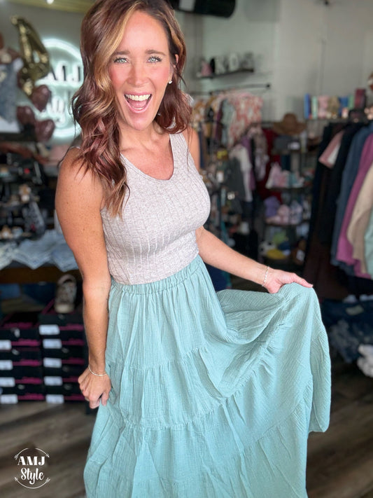 Sage Tiered Skirt