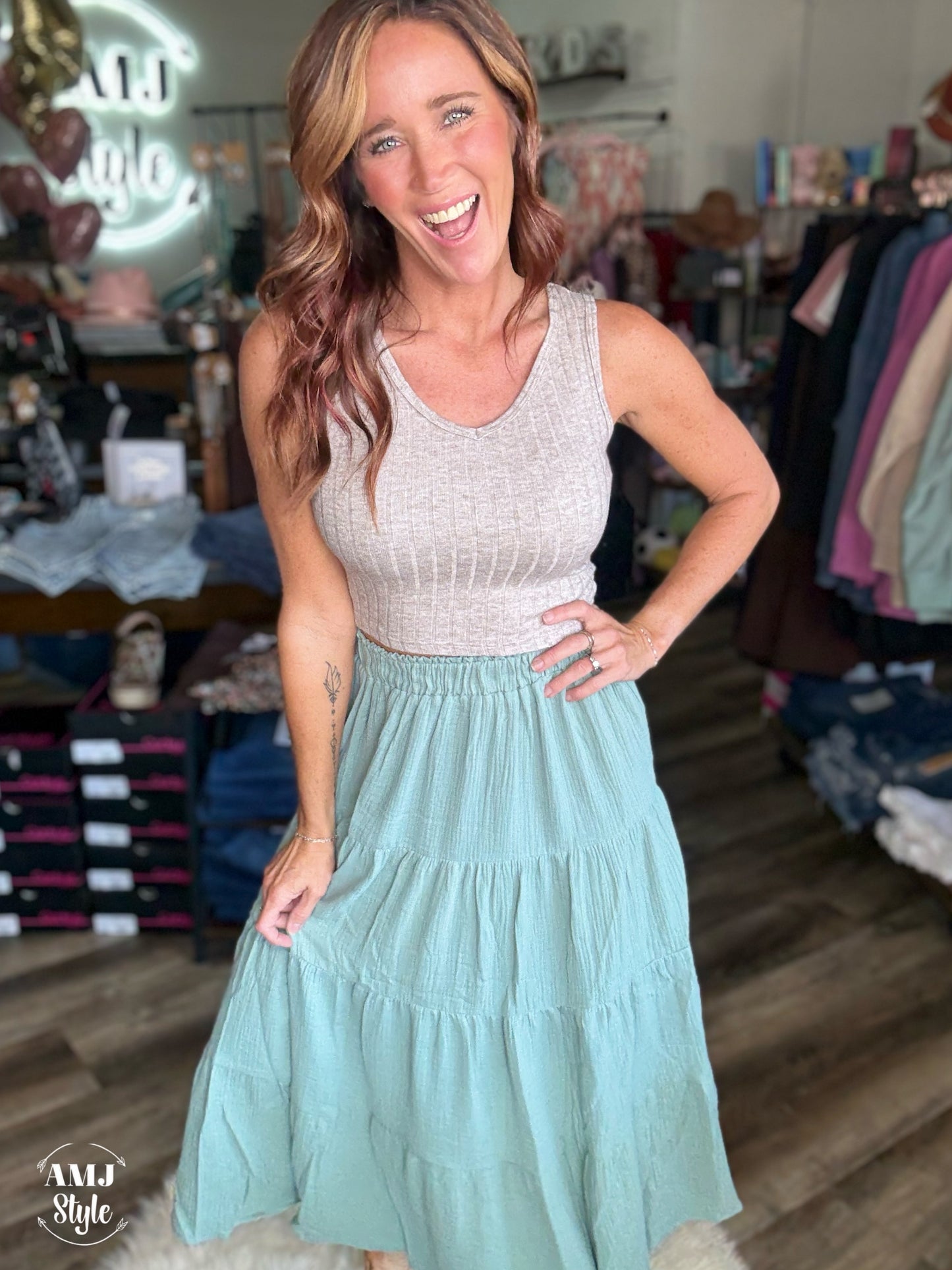 Sage Tiered Skirt