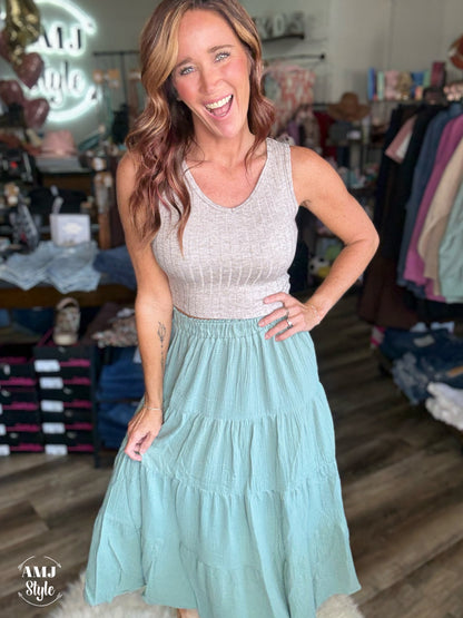 Sage Tiered Skirt