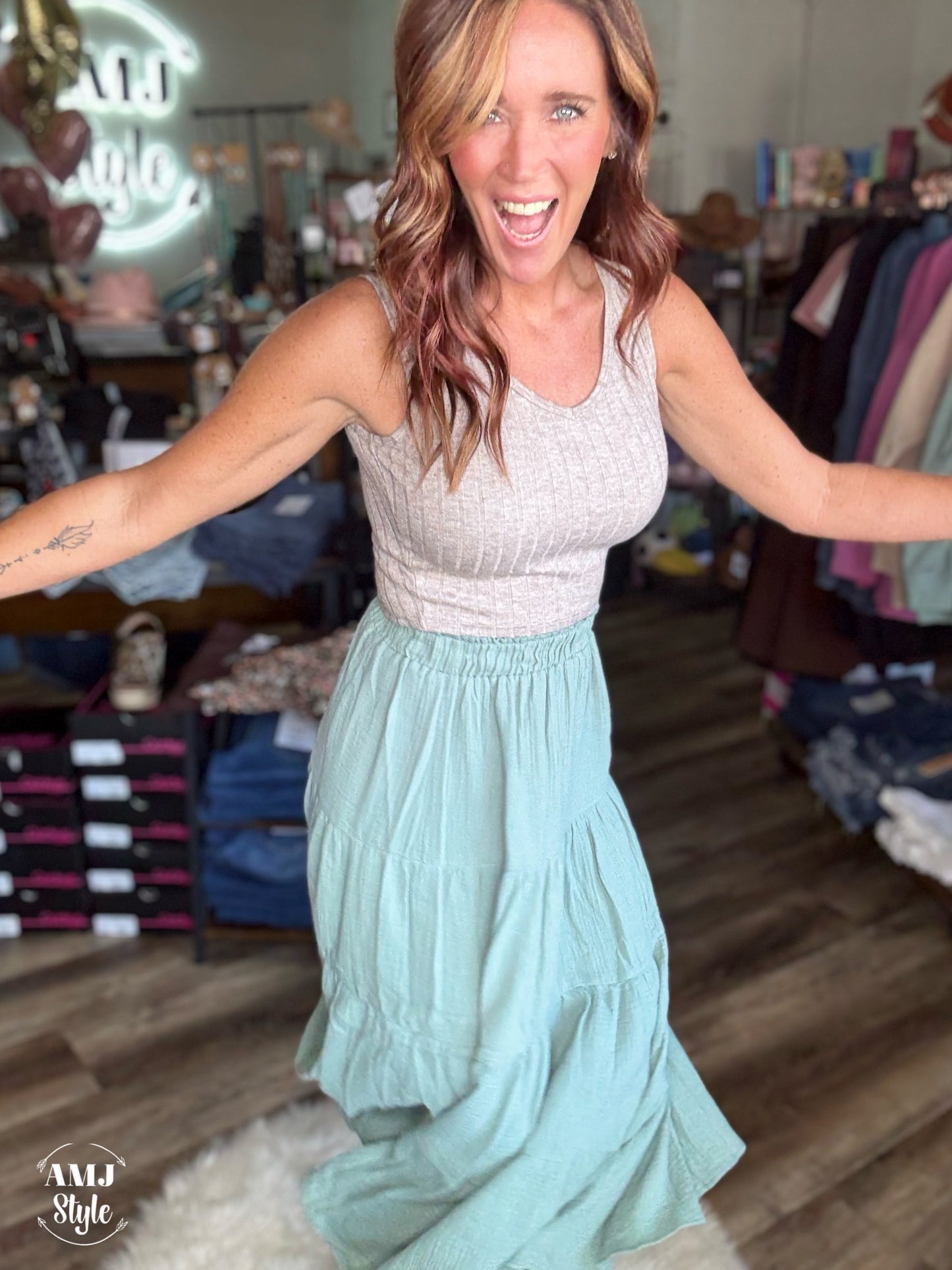 Sage Tiered Skirt