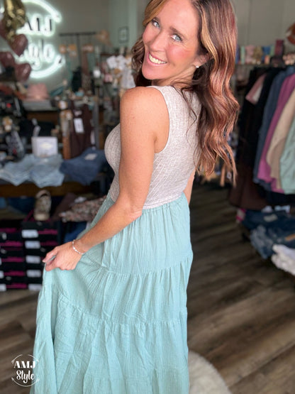 Sage Tiered Skirt