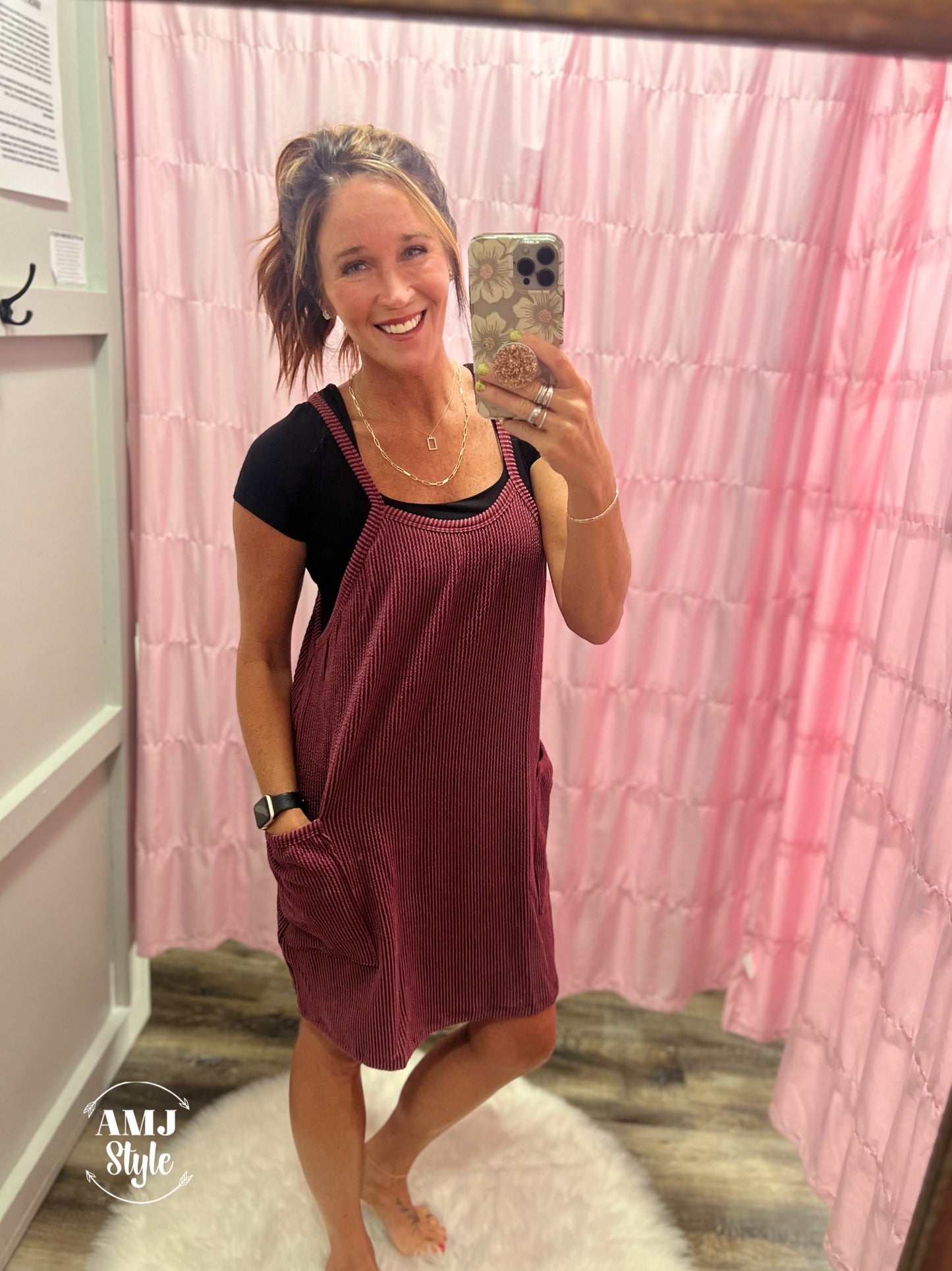 Wave Ribbed Tank Dress - Maroon