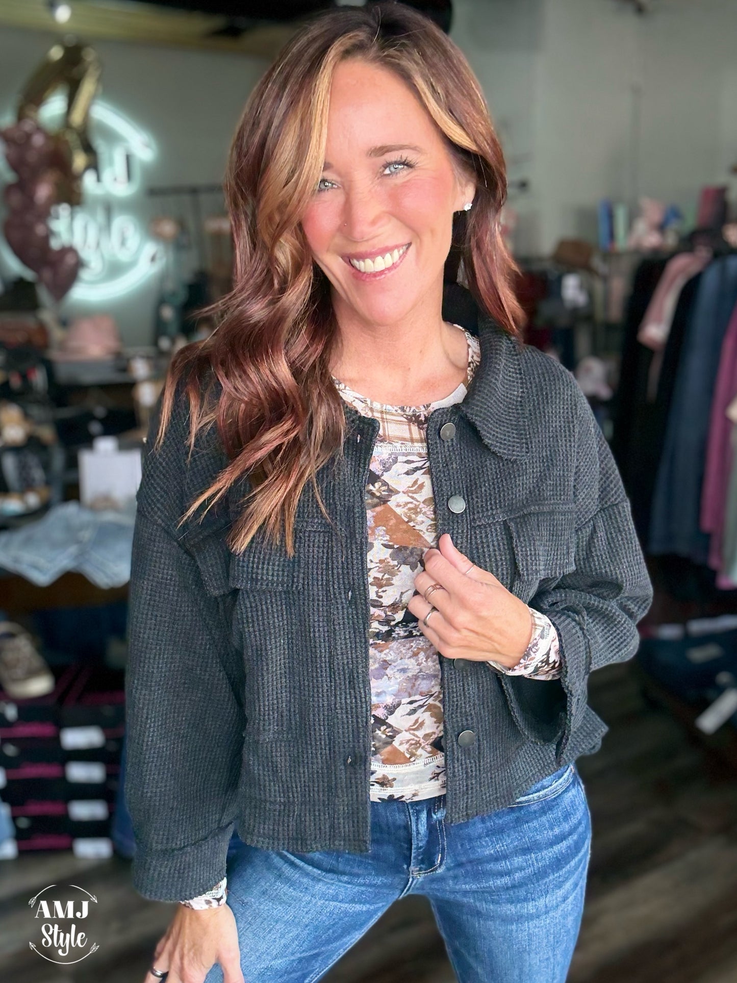 Midnight Waffle Knit Jacket