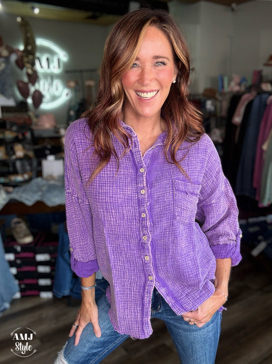 Vintage Wash Button Down - Purple
