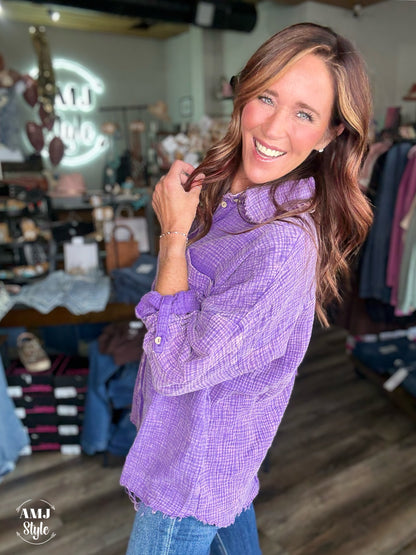 Vintage Wash Button Down - Purple