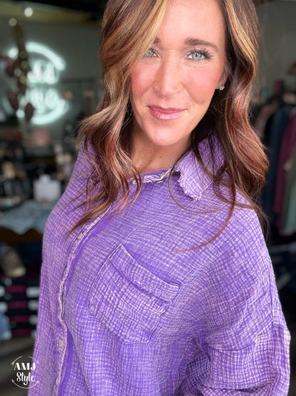 Vintage Wash Button Down - Purple