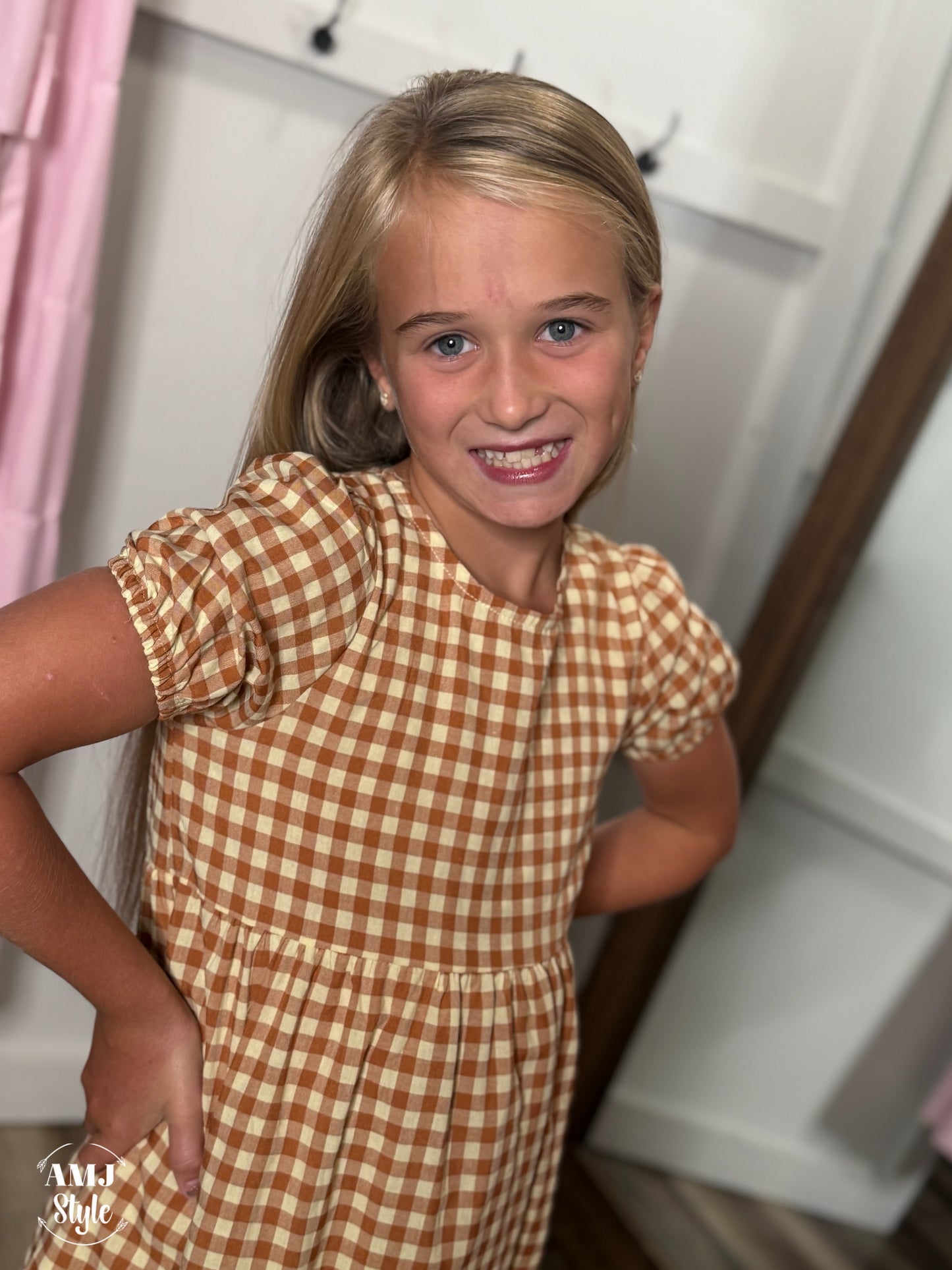 Pumpkin Check Kiddo Dress
