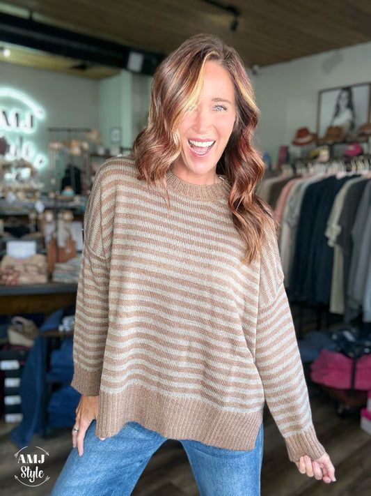 Cozy Pin Stripe Sweater - Brown