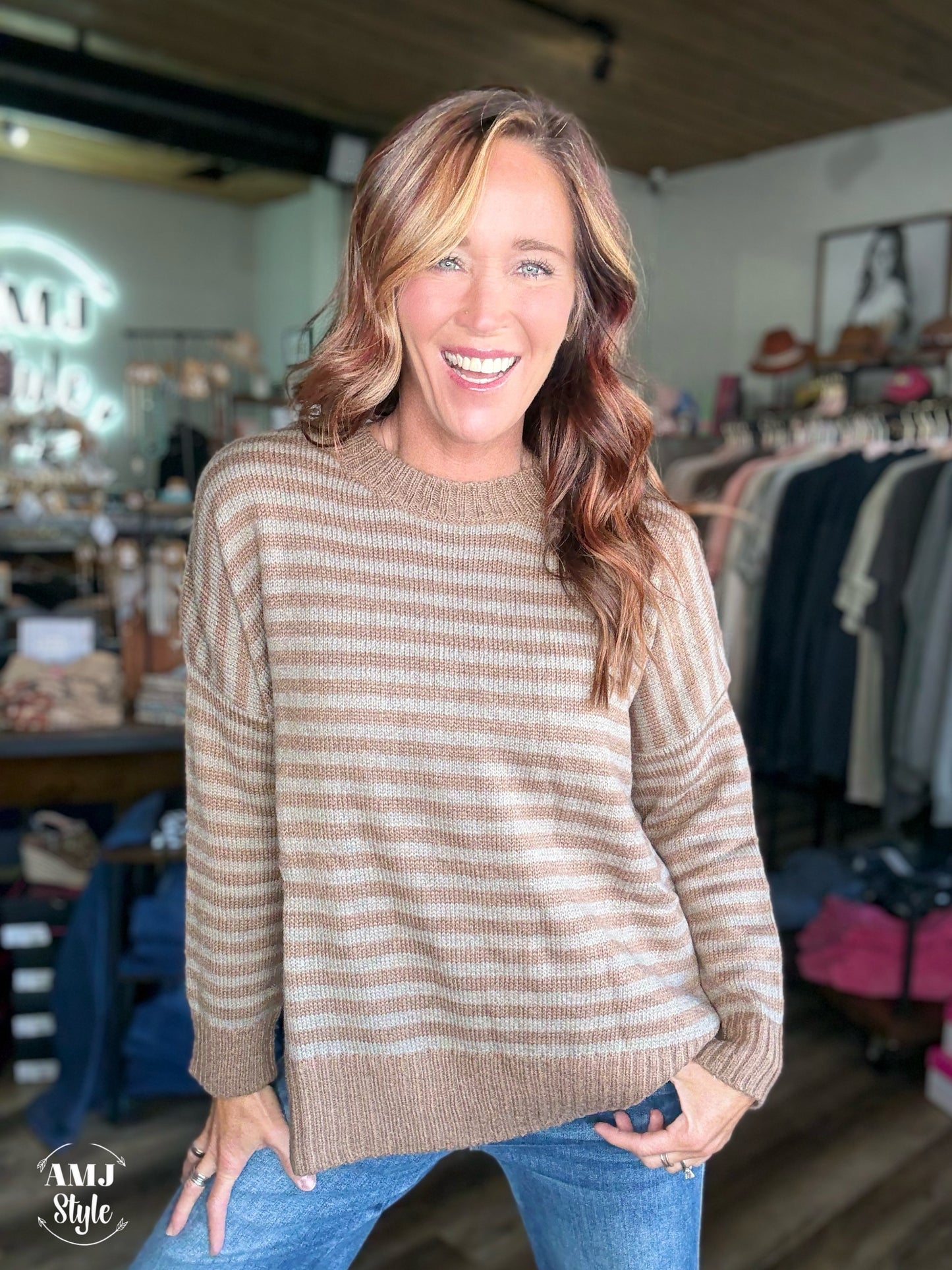Cozy Pin Stripe Sweater - Brown