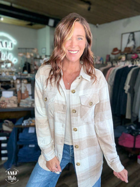 Timber Trail Flannel - White/Taupe