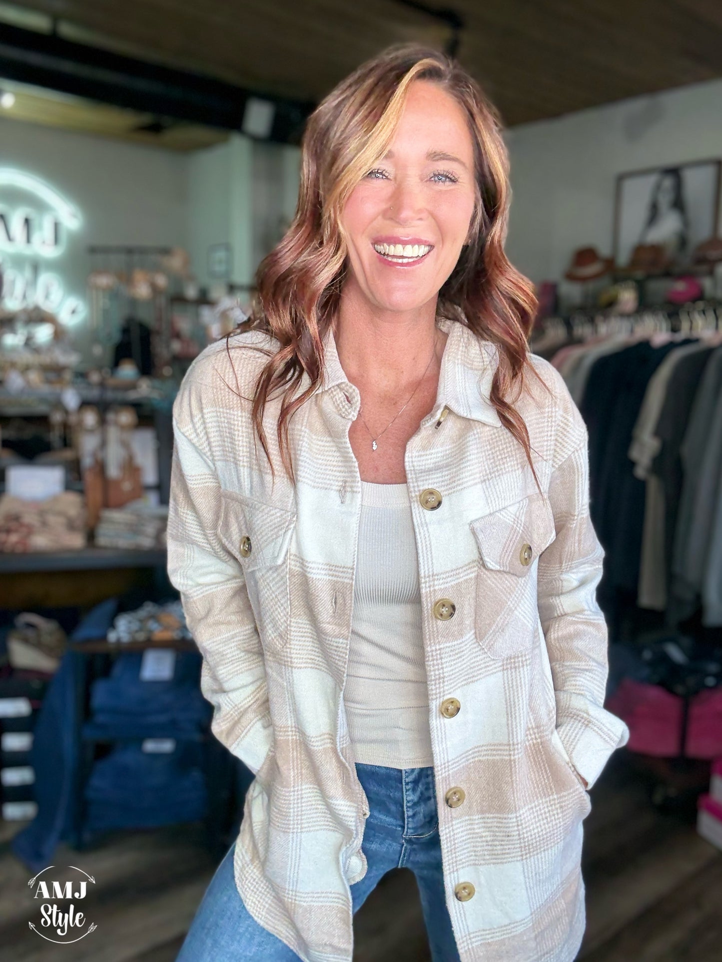 Timber Trail Flannel - White/Taupe