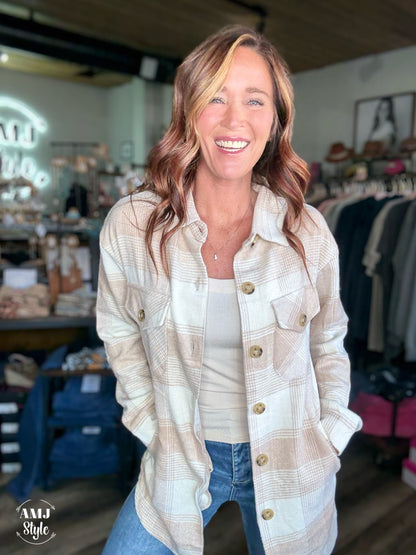 Timber Trail Flannel - White/Taupe