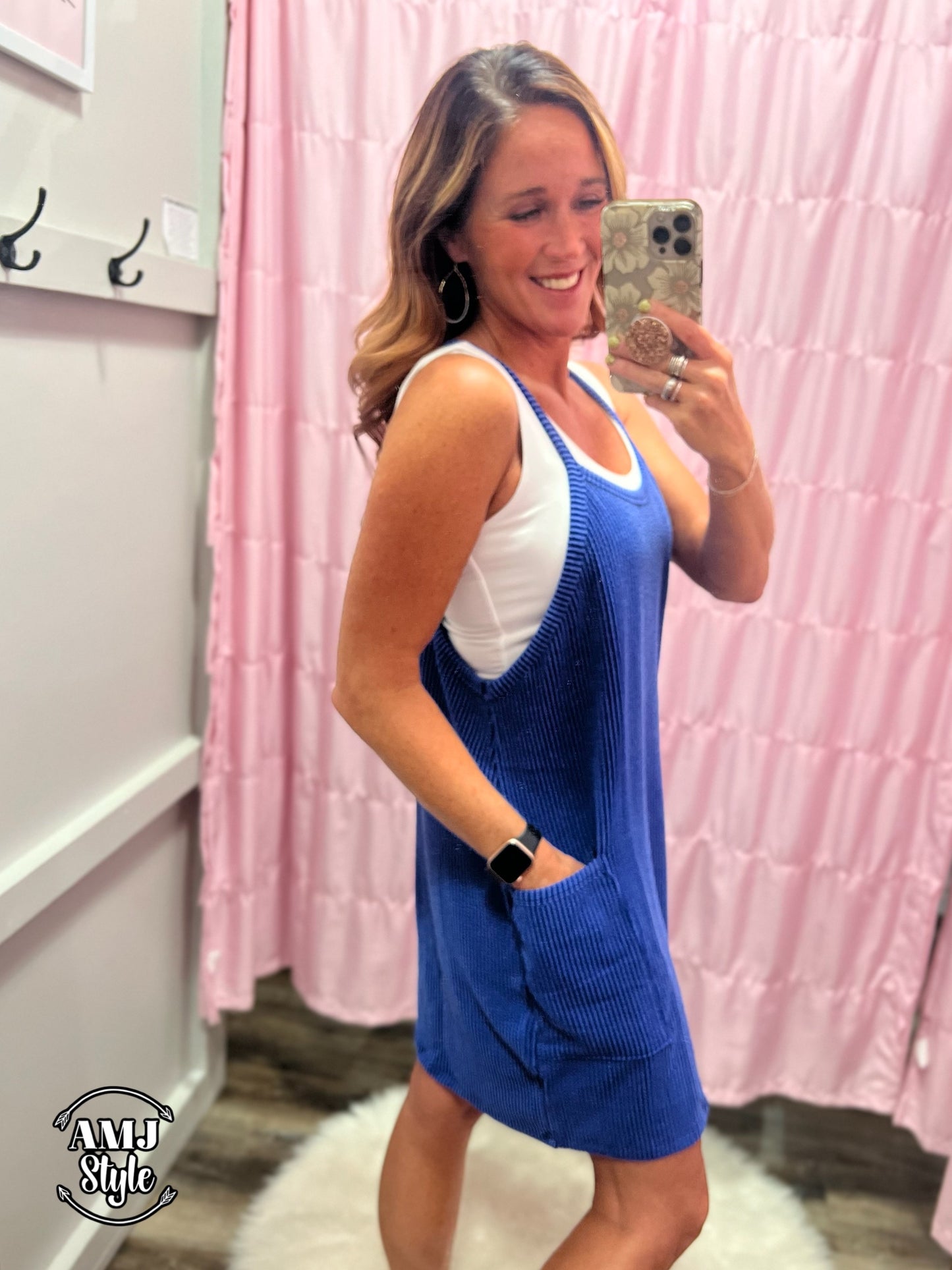 Wave Ribbed Tank Dress - Royal Blue