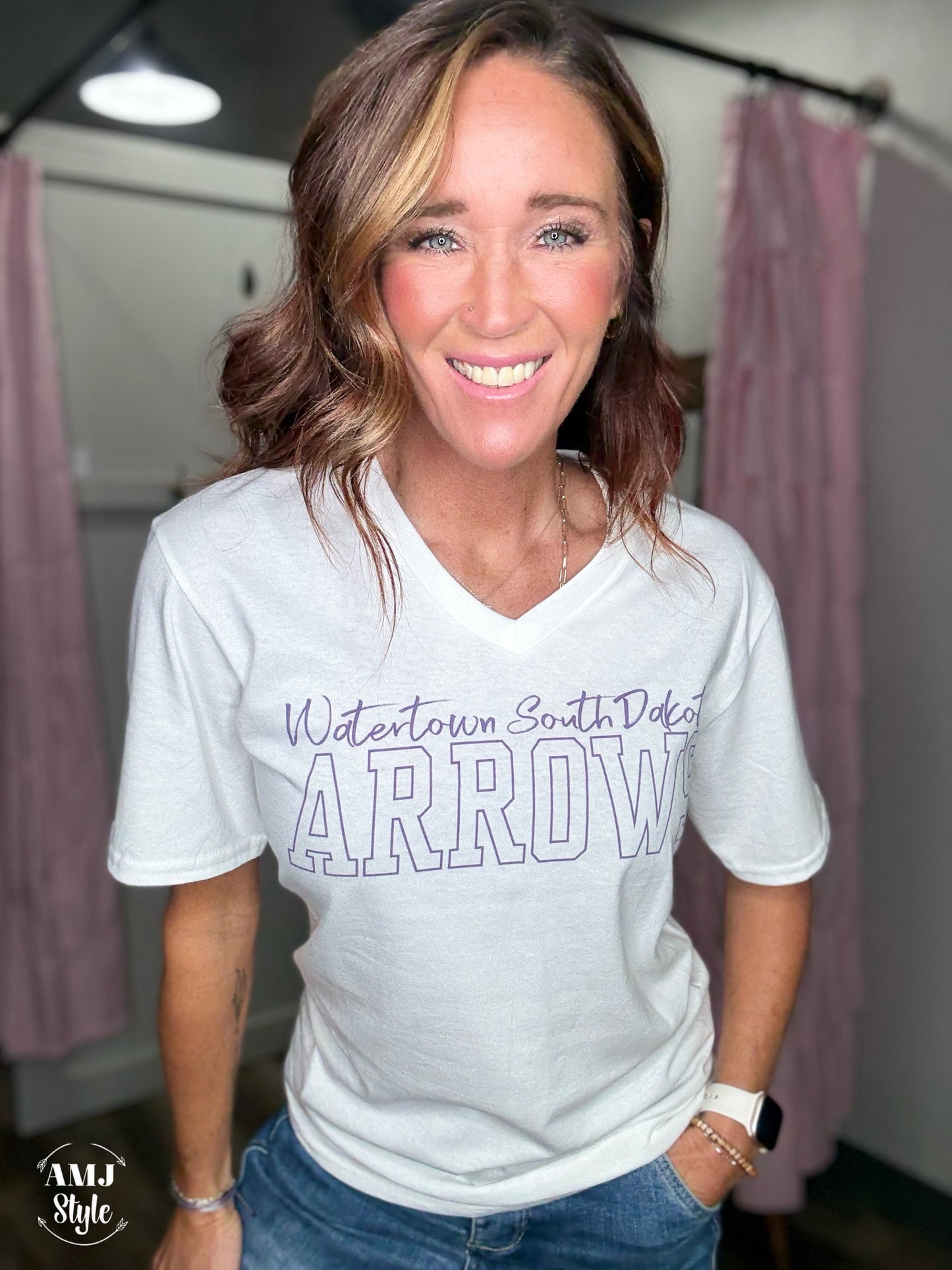 Arrows White V Neck Tee