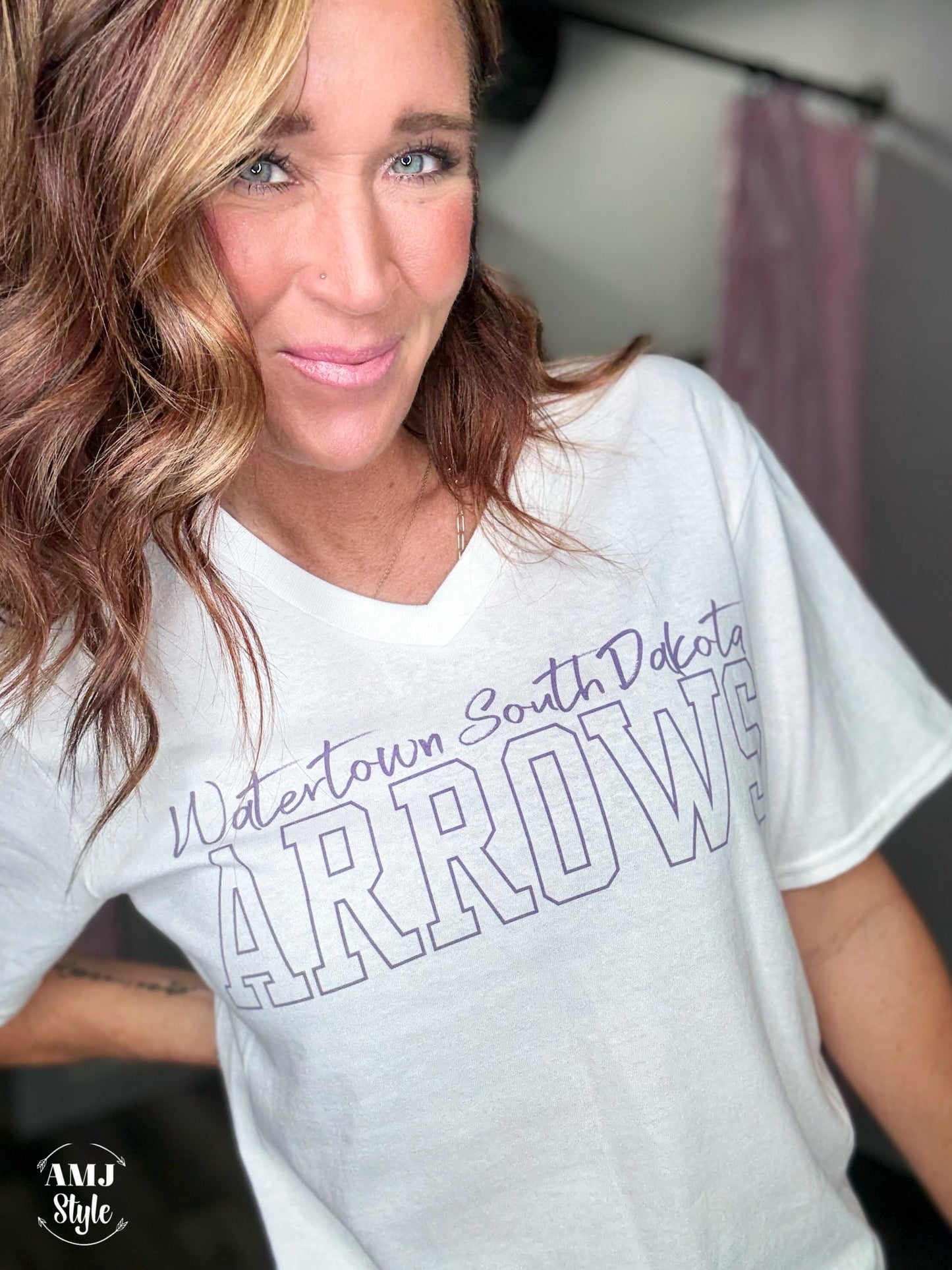 Arrows White V Neck Tee