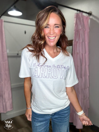 Arrows White V Neck Tee