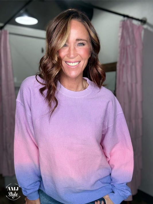 Luxe Ombre Corded Crew Sweatshirt - Cotton Candy