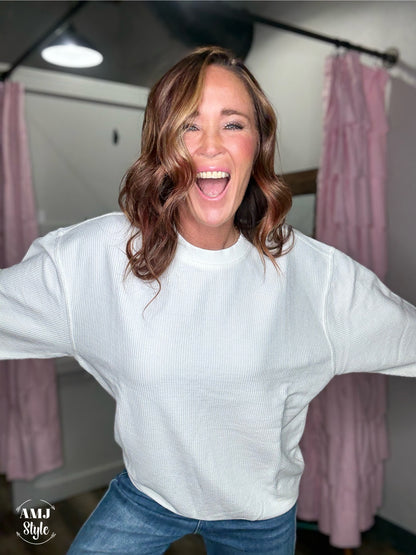 Luxe Corded Crew Sweatshirt - Ivory