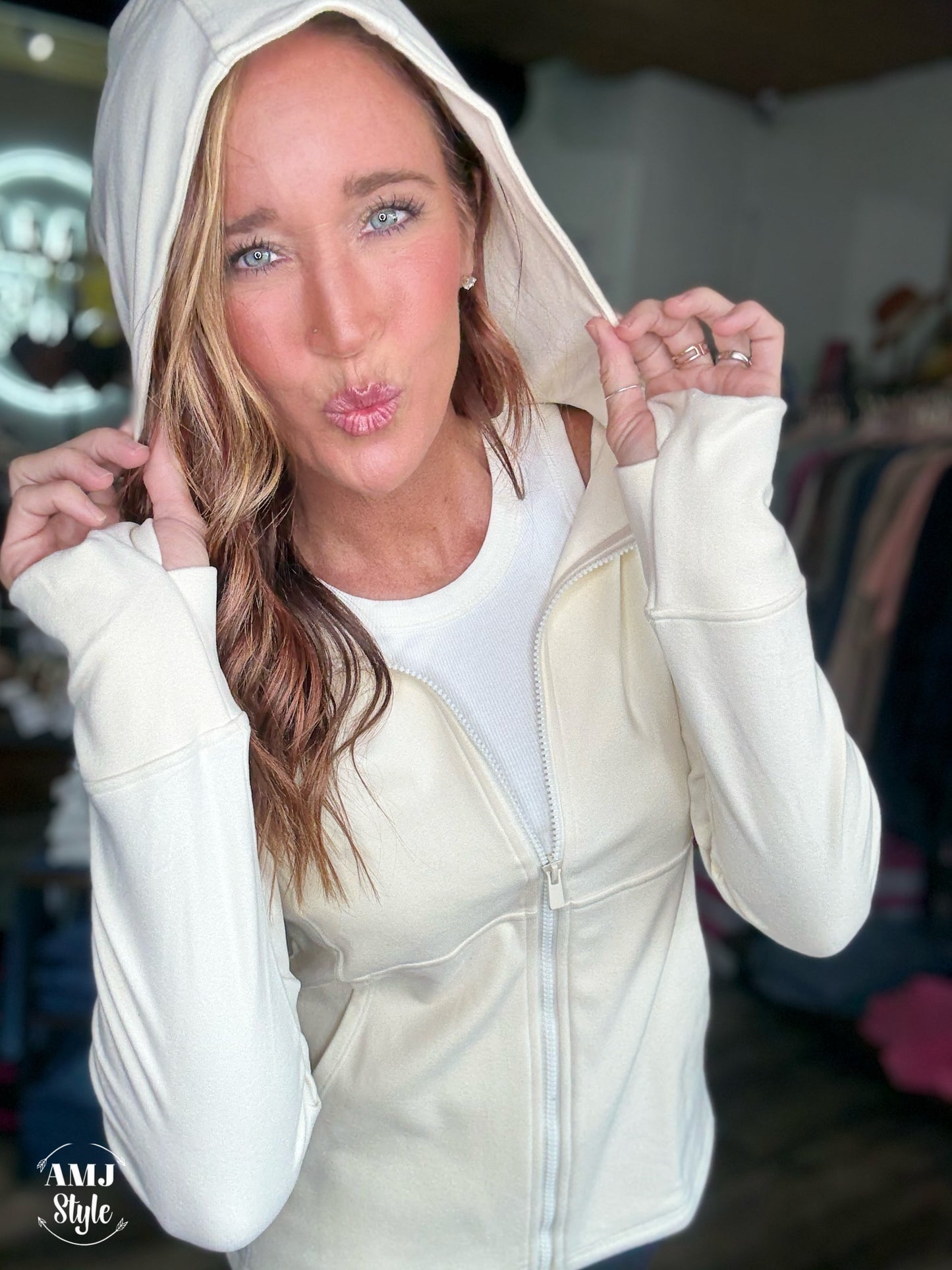 Boli Brushed Zip Hoodie - Ivory
