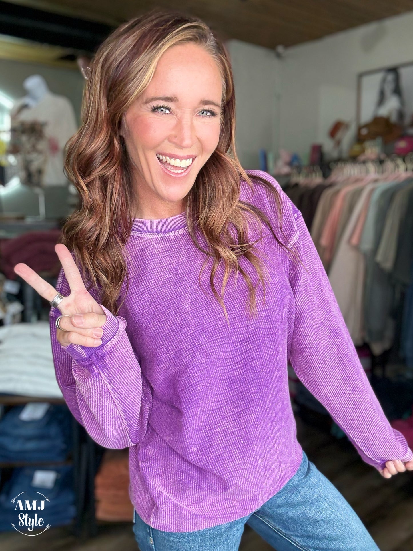 Luxe Corded Crew Sweatshirt - Violet Purple