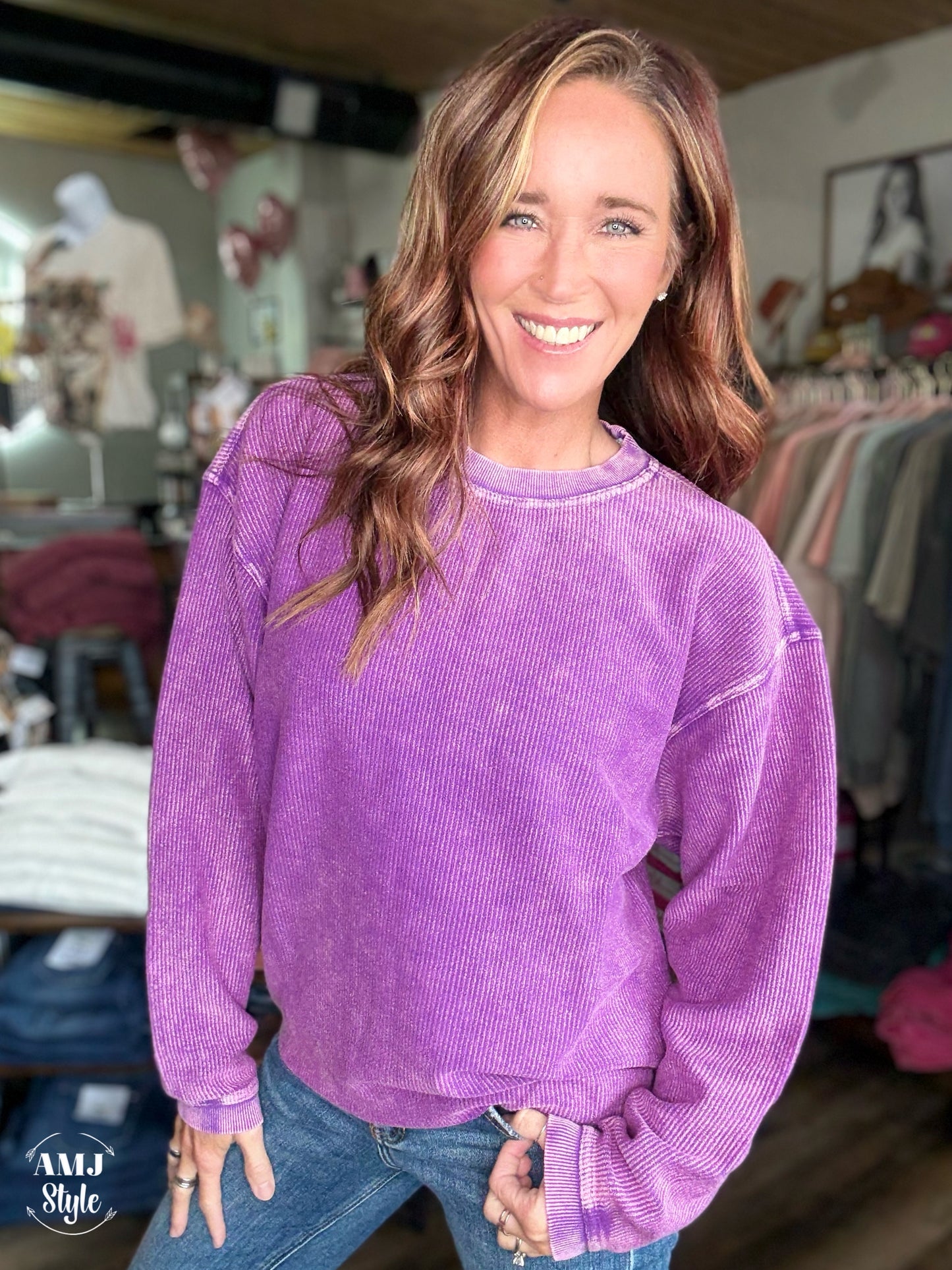 Luxe Corded Crew Sweatshirt - Violet Purple