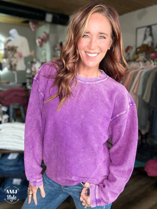 Luxe Corded Crew Sweatshirt - Violet Purple