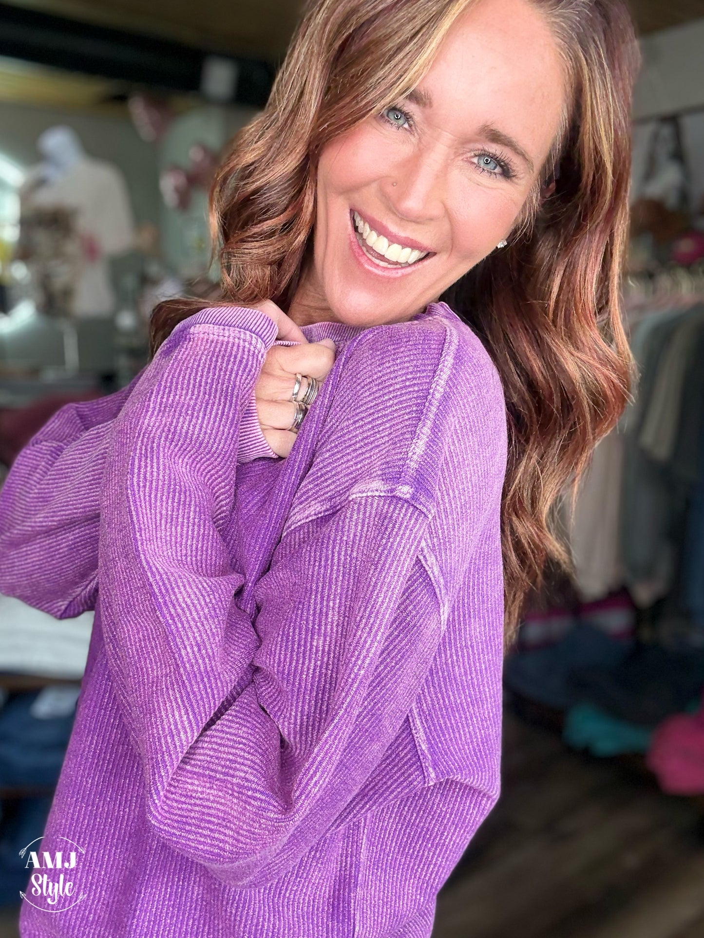 Luxe Corded Crew Sweatshirt - Violet Purple