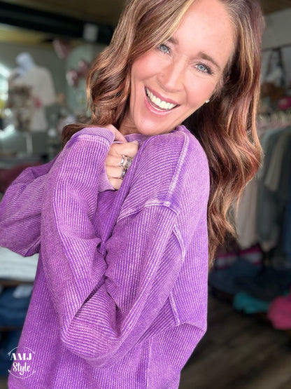 Luxe Corded Crew Sweatshirt - Violet Purple