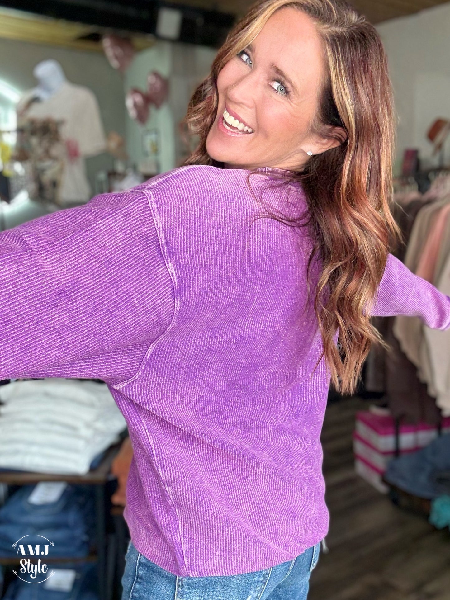 Luxe Corded Crew Sweatshirt - Violet Purple