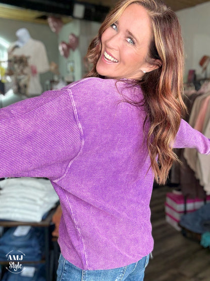 Luxe Corded Crew Sweatshirt - Violet Purple