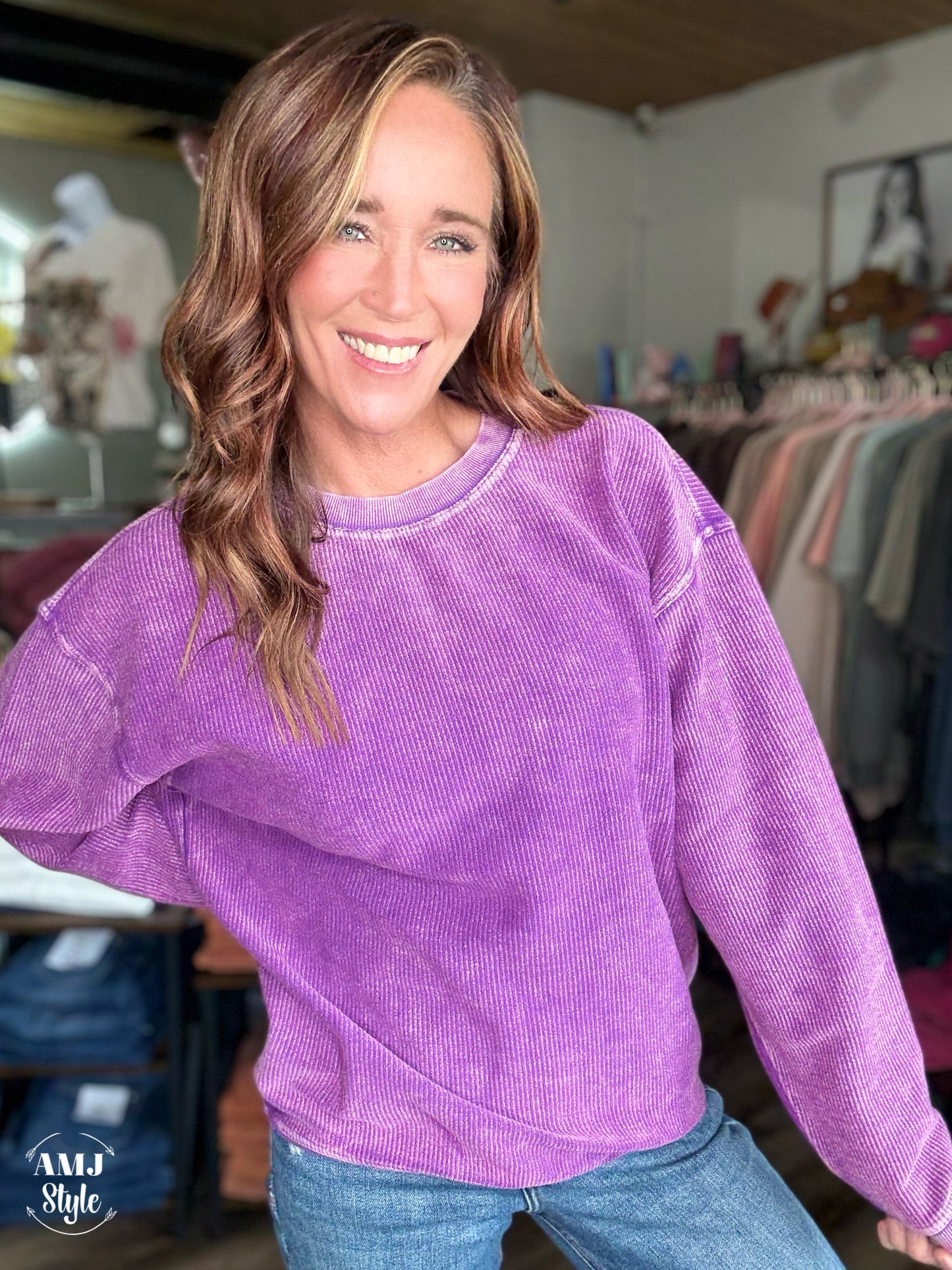 Luxe Corded Crew Sweatshirt - Violet Purple