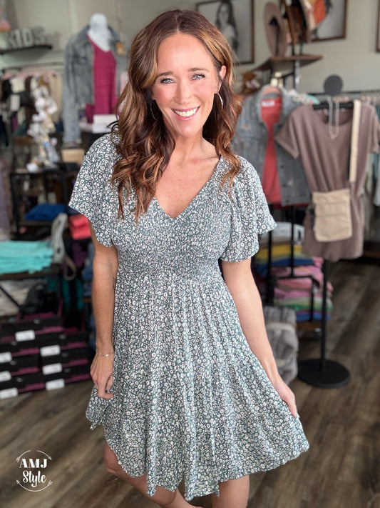 Floral Field V Neck Dress