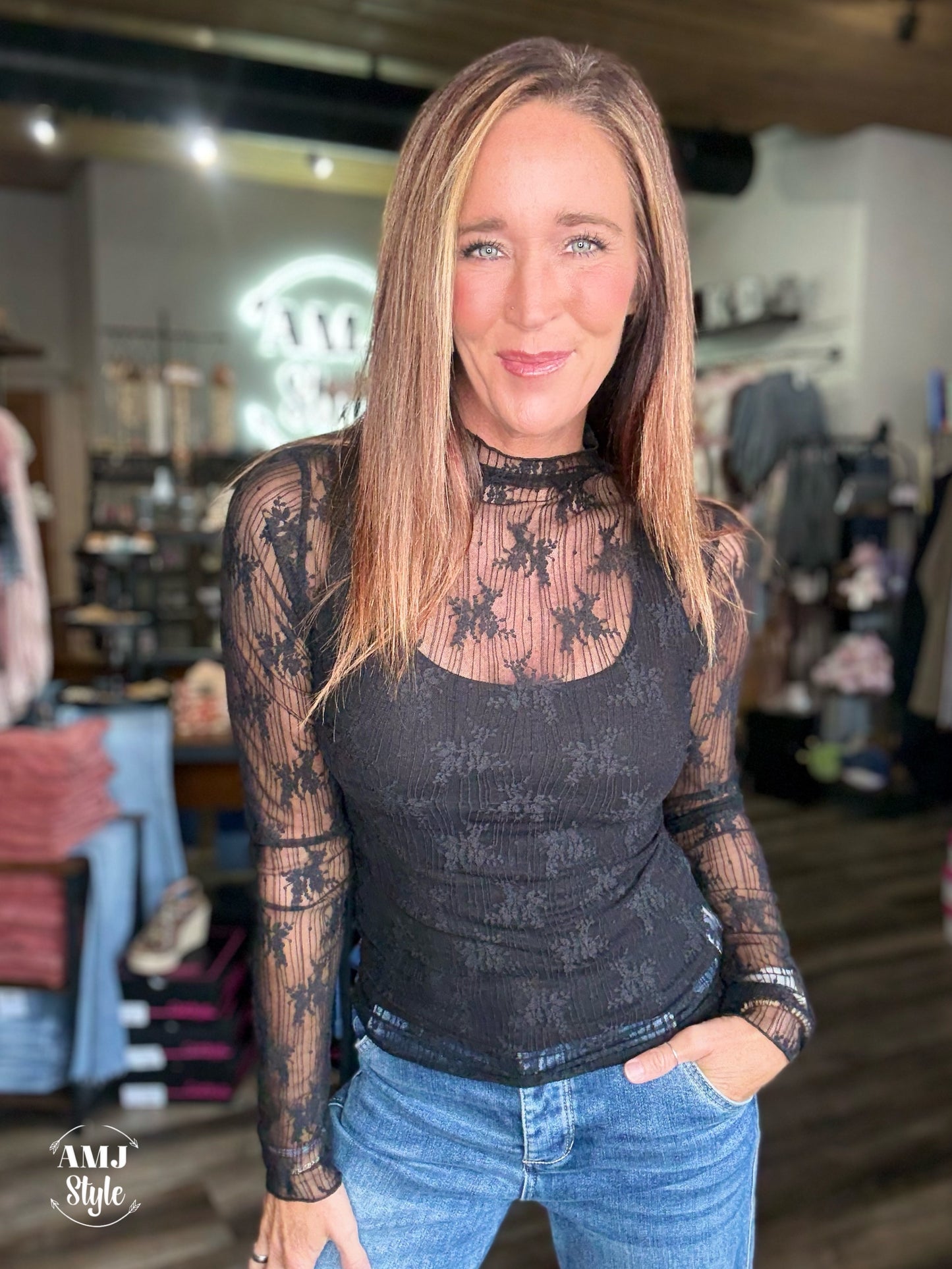 Whispering Blooms Top - Black