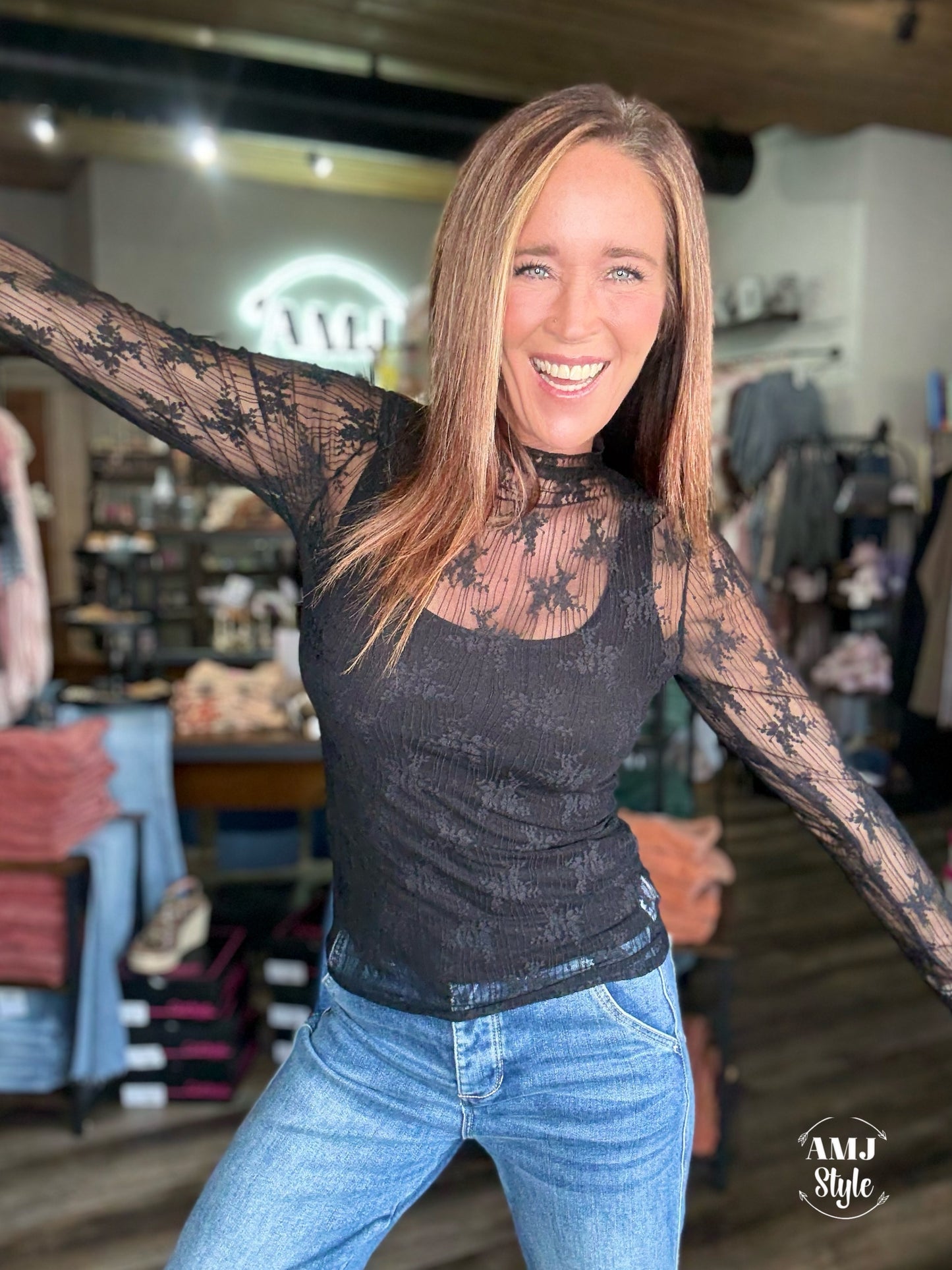 Whispering Blooms Top - Black