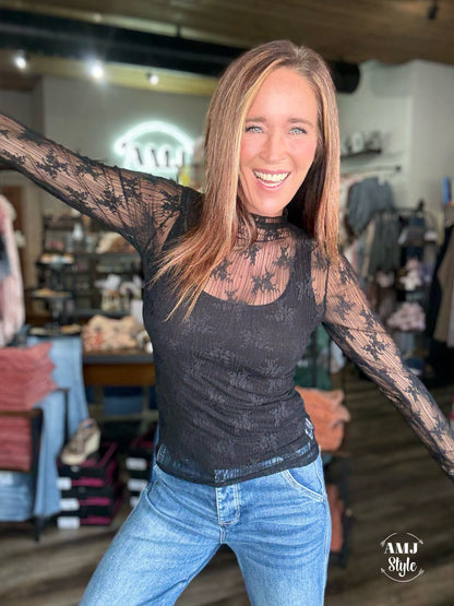 Whispering Blooms Top - Black