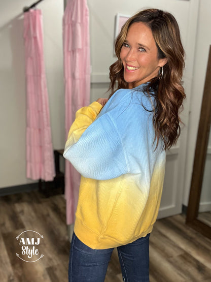 Luxe Ombre Corded Crew Sweatshirt - Blue/Yellow