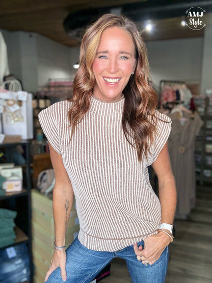 Cozy Cap Sleeve Sweater  - Mocha
