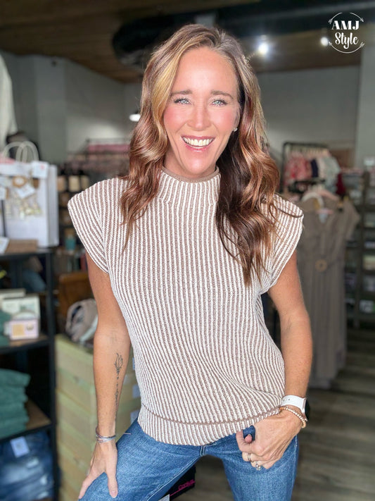 Cozy Cap Sleeve Sweater  - Mocha