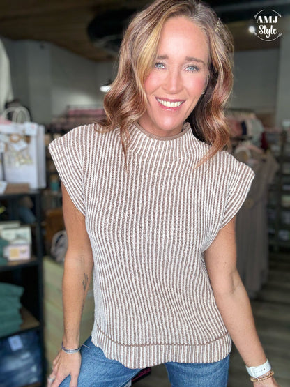 Cozy Cap Sleeve Sweater  - Mocha