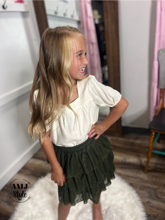 Olive Tiered Kiddo Skirt