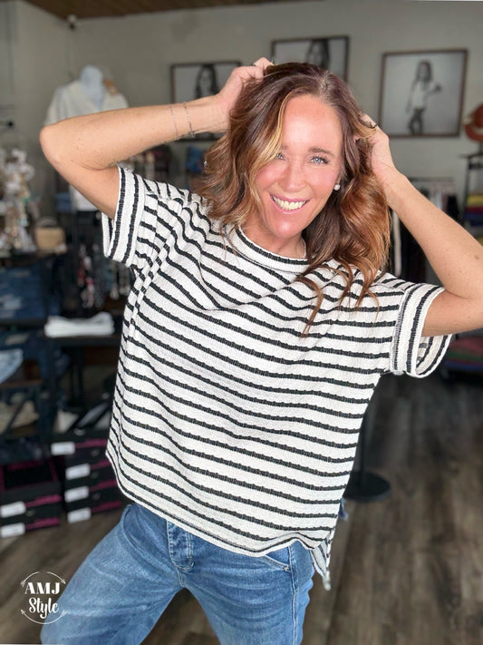 Breezy Stripe Top - Black