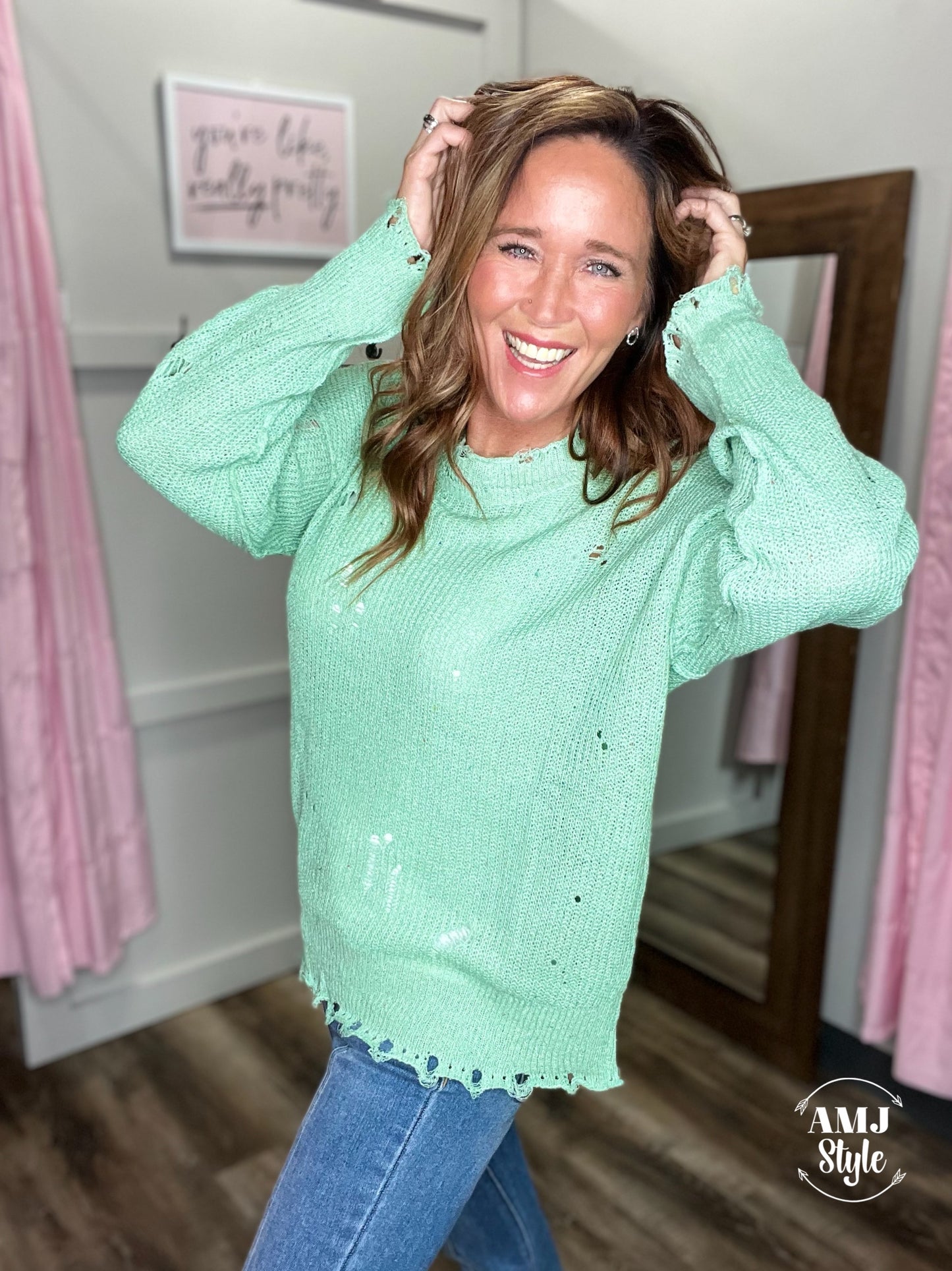 Drop Dolman Sleeve Sweater - Sage