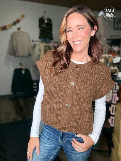 Cottage Oversized Sweater Vest Brown