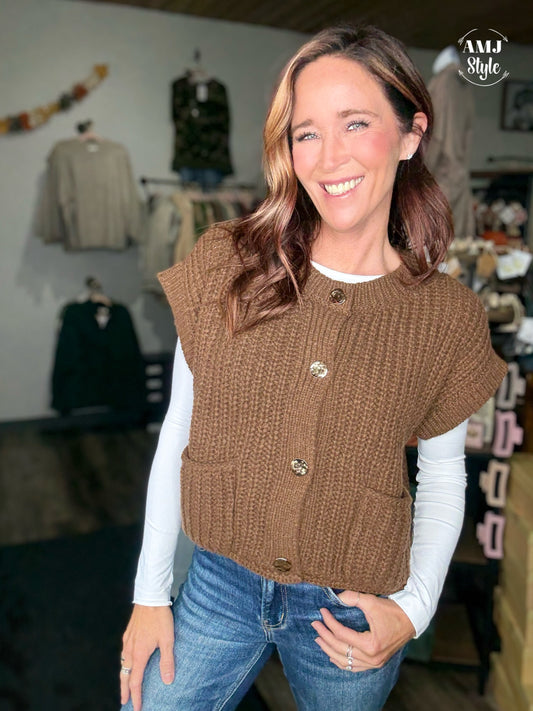 Cottage Oversized Sweater Vest Brown