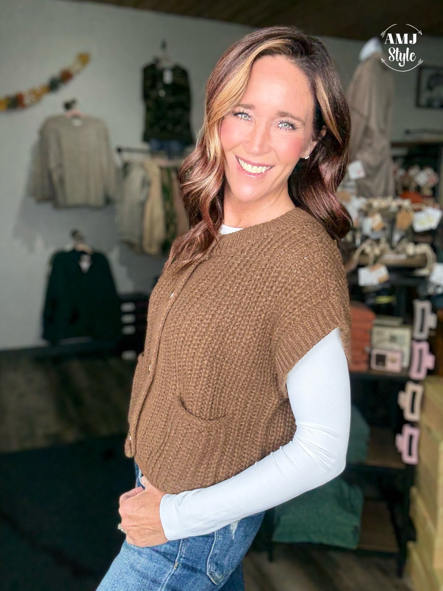 Cottage Oversized Sweater Vest Brown