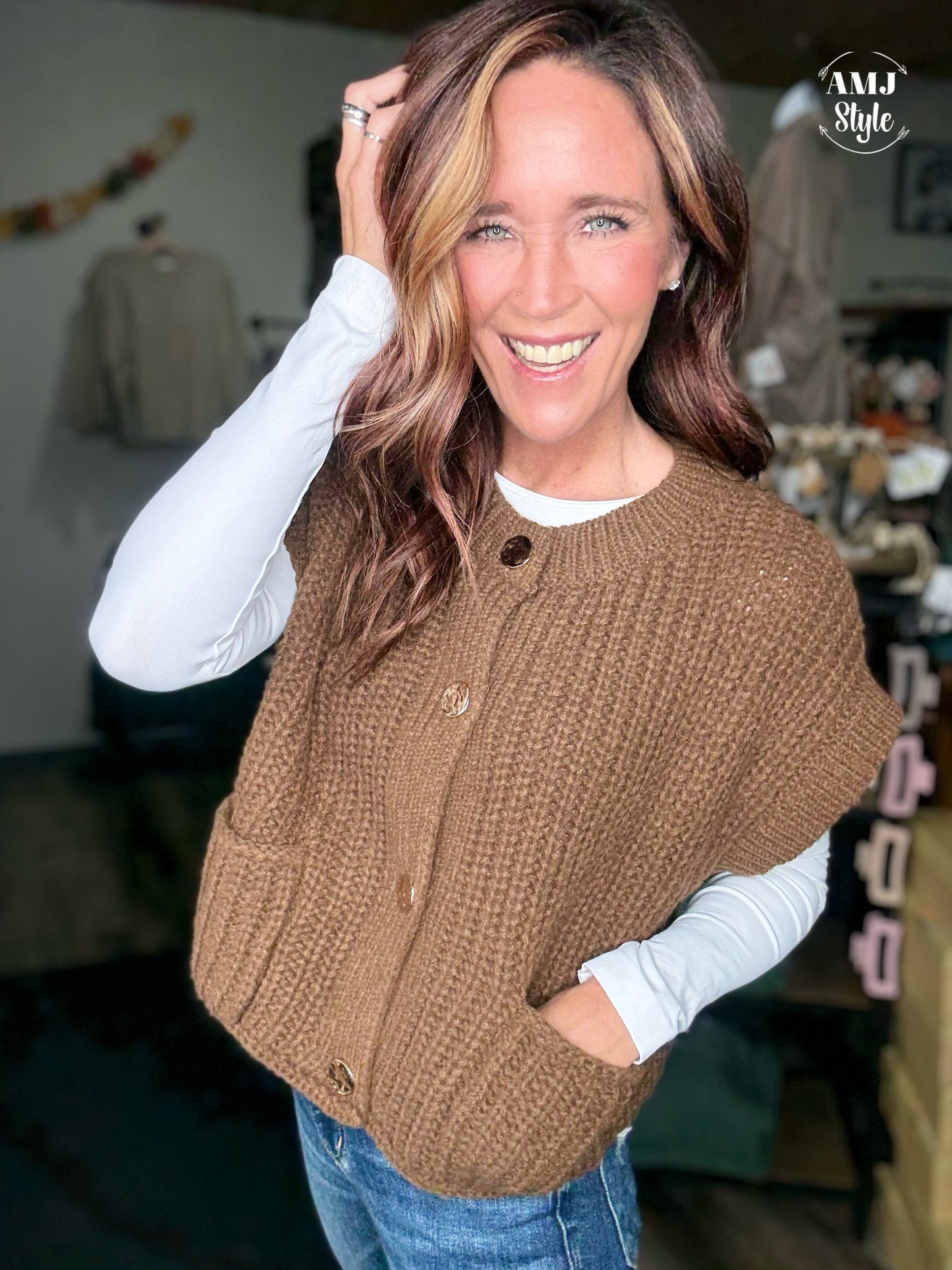 Cottage Oversized Sweater Vest Brown