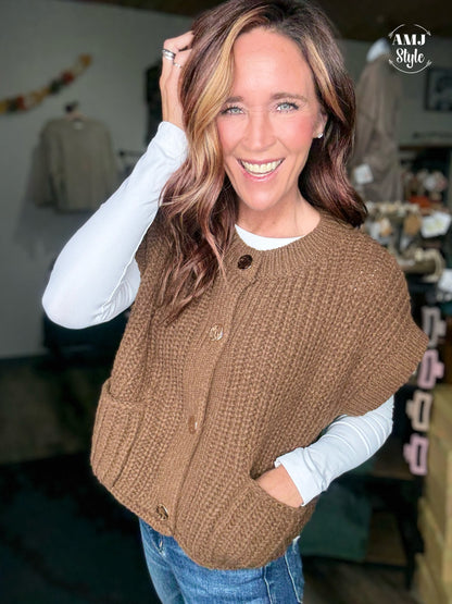 Cottage Oversized Sweater Vest Brown
