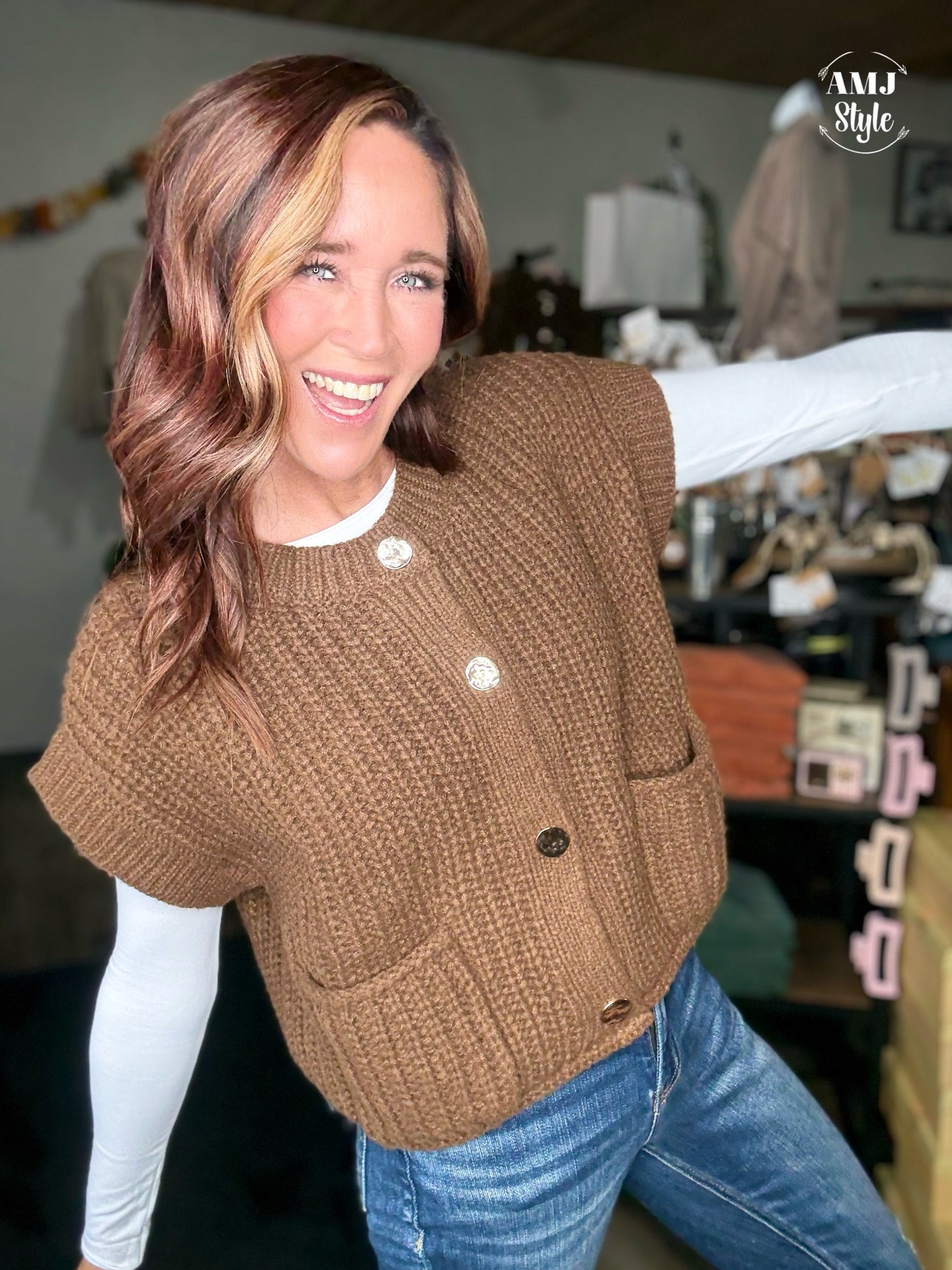 Cottage Oversized Sweater Vest Brown